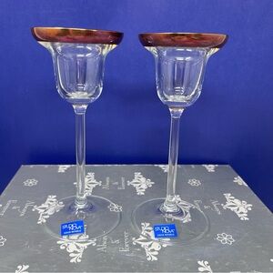 Studio Nova Czech Republic Gold Rim iridescent Candle Holder